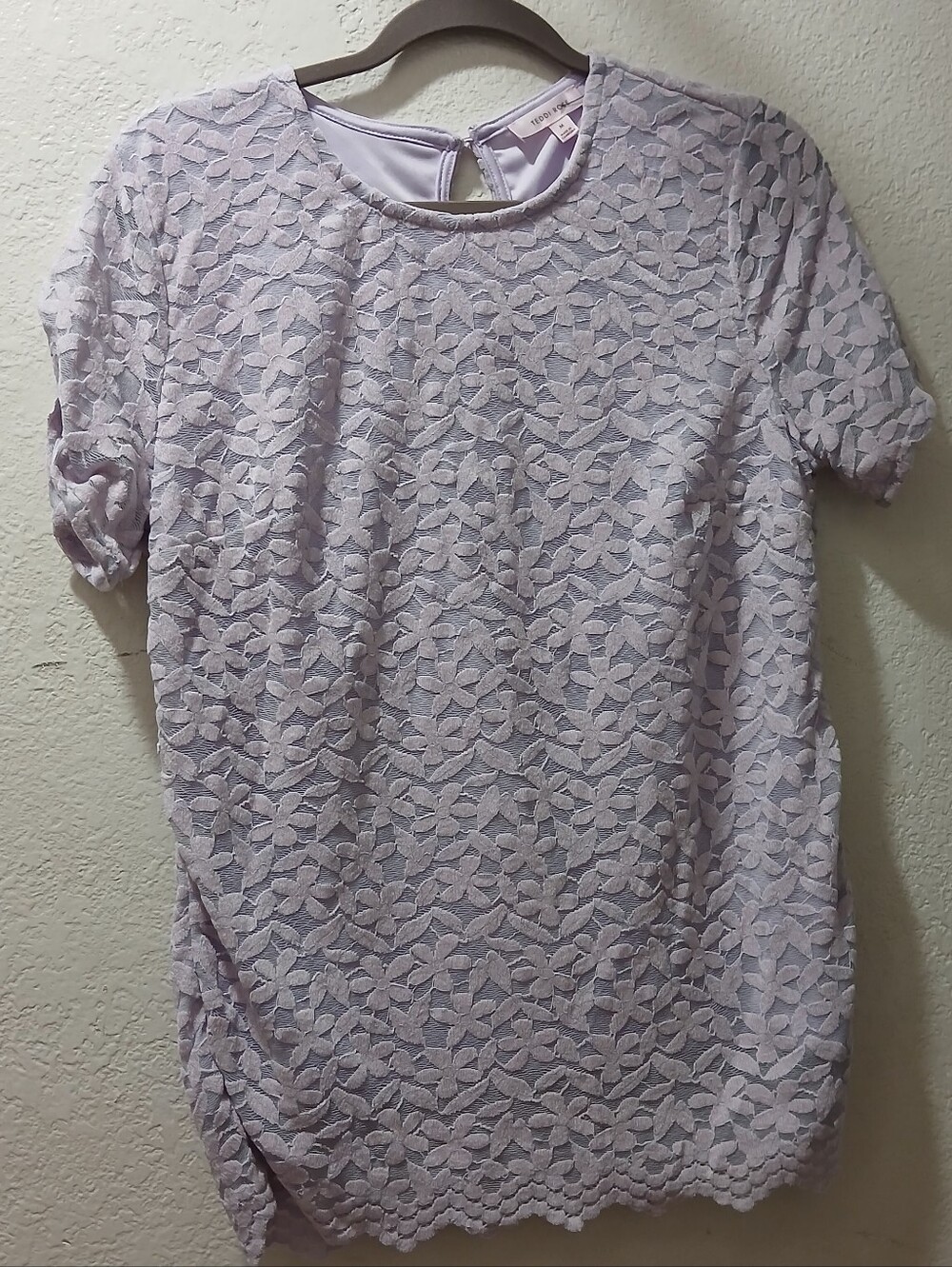 Teddi Rose Nwot M Floral Lace Short Sleeve Blouse — Lavender